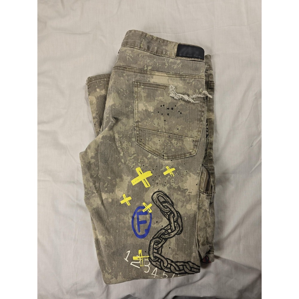 Smoke Rise Jeans Mens 38x32 Gray Camo Skull Graphic Cargo Denim Punk Streetwear